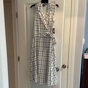 DKNY Sleeveless Black and White Check Midi Dress-NWT